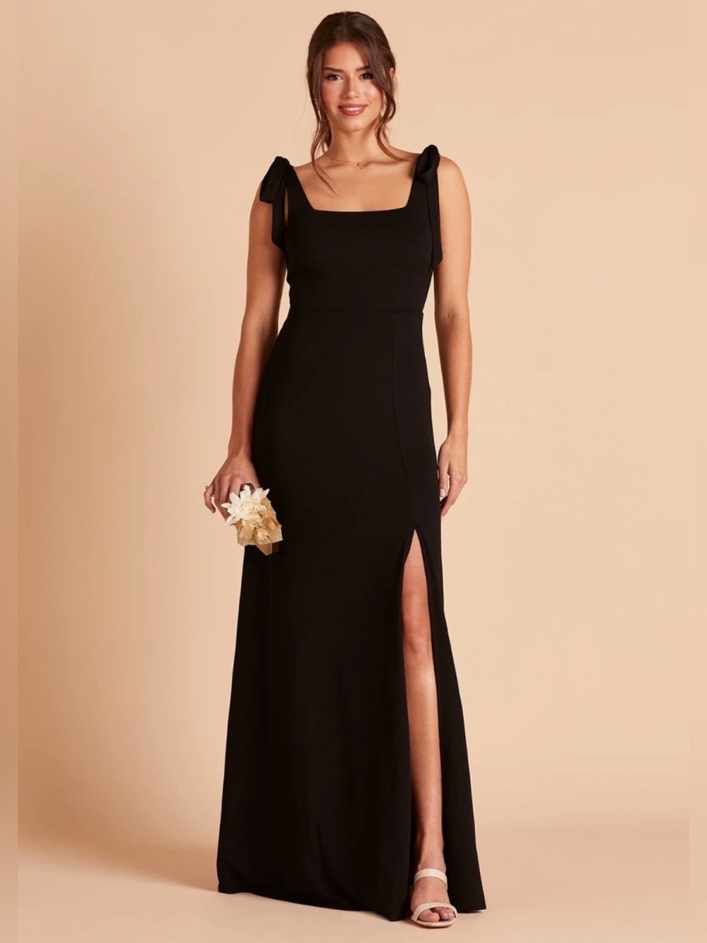 Birdy Black Tie-Shoulder Crepe Maxi Dress S